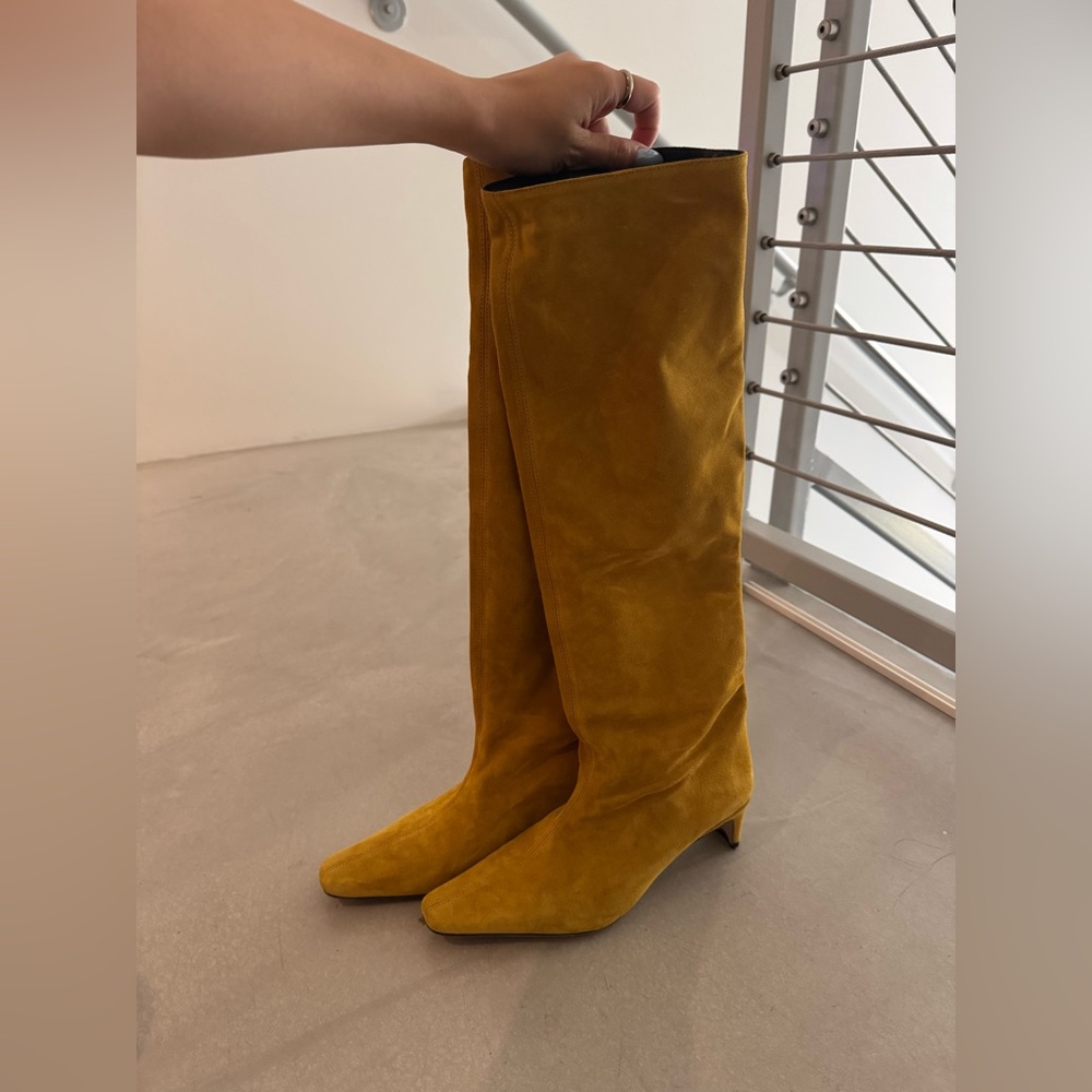 STAUD Yellow Heeled Boots with Slouchy Design